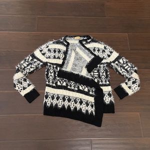 Beulah Style Women's Black Ivory Geometric Open Cardigan Sweater Sz S/M